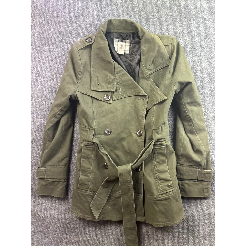 Element Trench Coat Women Size M Olive Green Belted Double Breasted Utility